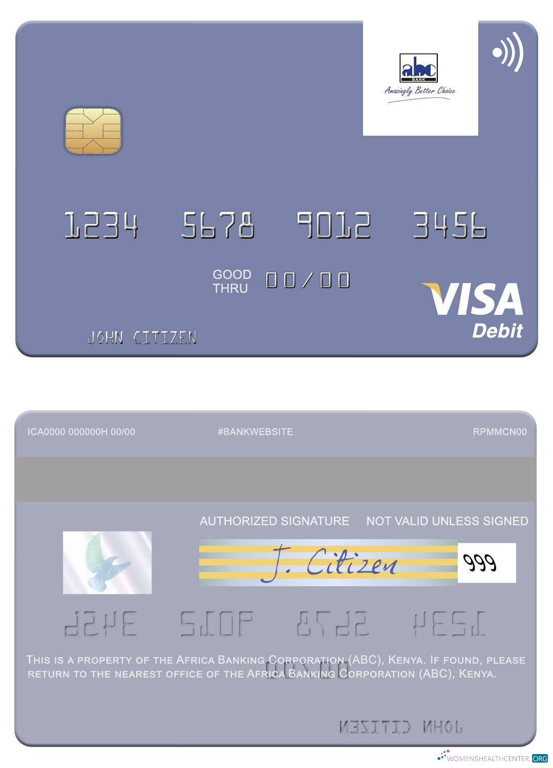 Download Africa Banking Corporation (ABC) Kenya visa debit card Photoshop template